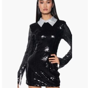 Elegant Black Sequin Dress with Silver Collar